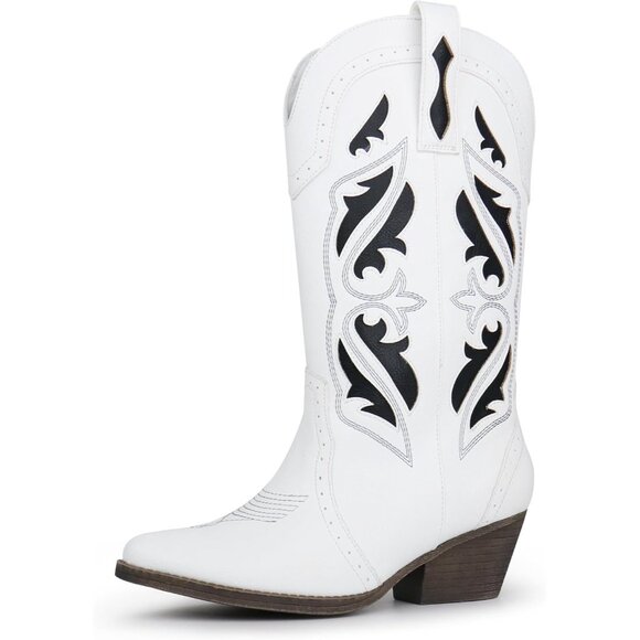 Brand New Women's White  Synthetic Leather Cowgirl Western Rodeo Boots - Picture 6 of 6